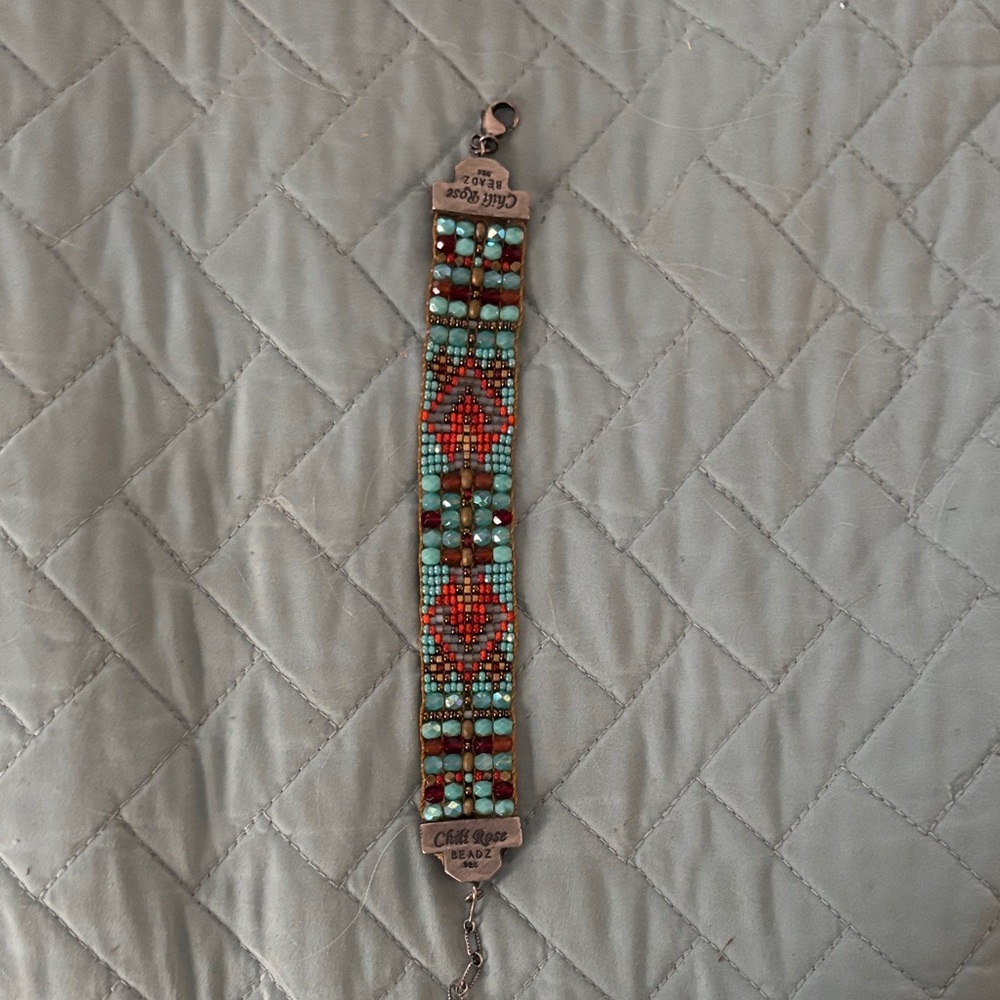 Beaded Bracelet with Turquoise and Red Accents